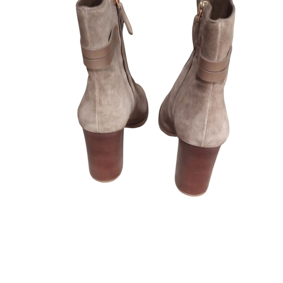 Tory Burch Tan Brown Suede Leather Lug Sole Platform Ankle Boots Zip Side 9.5 - Picture 5 of 7